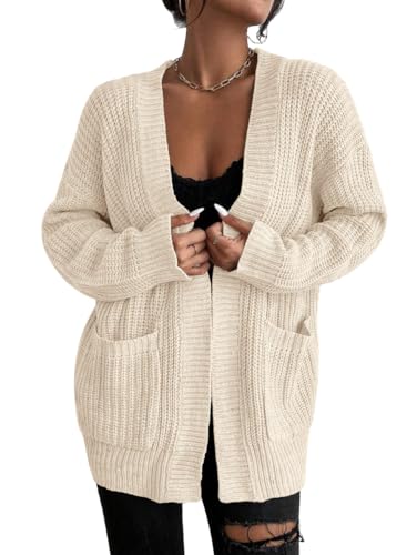 Image of Womens Open Front Cardigan Sweaters Oversized Long Sleeve Two Pockets Loose Solid Knit Sweaters