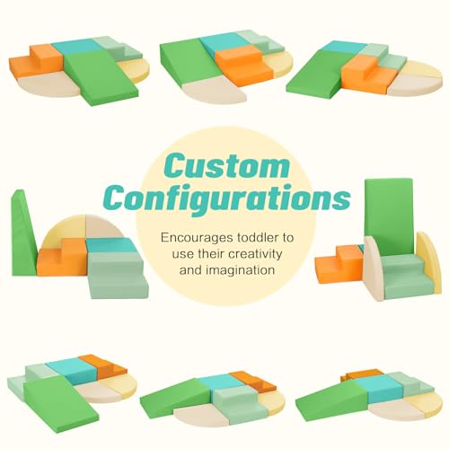 Image of TODIBY 6-Piece Soft PU Leather Toddlers Climbing Toys, Baby Foam Climbing Blocks for Toddlers 3, Indoor Climb and Crawl Activity Play Set, Foam Play Gym Climbing Structures (Orange and Green)