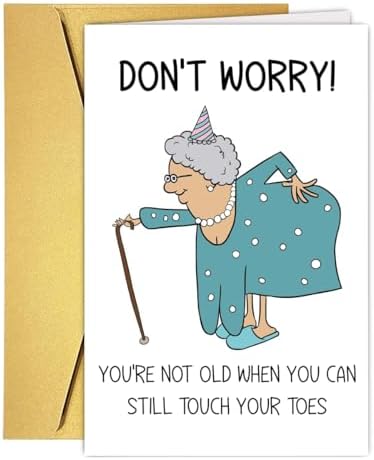 Funny Birthday Card for Women - "Don't Worry" Funny Grandma Toe Touching