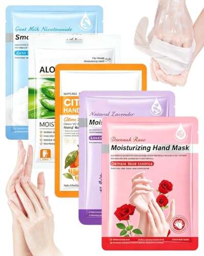STJUNR Mascarilla para Manos,5 Pares Guantes de Manos Hidratantes, Guantes Mascarilla Reparadores,Hidratación y Reparación para Secas y Agrietadas,Apto para Mujeres y Hombres