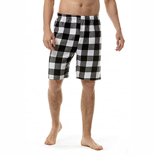 Shorts masculinos de flanela xadrez simples de verão com cintura elástica para casa, pijama, shorts