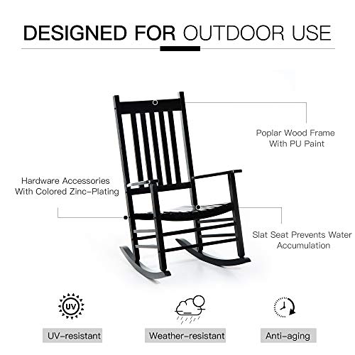 Outsunny Outdoor Rocking Chair, Wooden Rocking Patio Chairs With Rustic High Back, Slatted Seat And Backrest For Indoor, Backyard, Garden, Black #TOP5