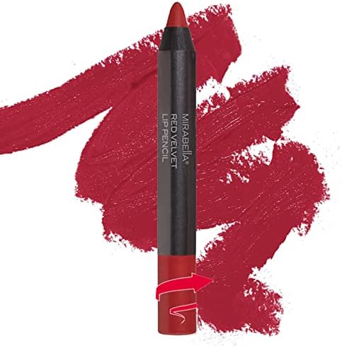 Mirabella Velvet Lip Pencil, Red - Stay All Day - Creamy, Moisturizing & Long-Lasting Retractable Matte Lip Liner & Jumbo Crayon Stick - Flawless Finish, Smudge proof, and Paraben-Free