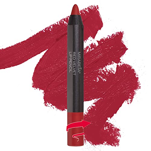 Mirabella Velvet Lip Pencil, Red - Stay All Day - Creamy, Moisturizing & Long-Lasting Retractable Matte Lip Liner & Jumbo Crayon Stick - Flawless Finish, Smudge Proof, And Paraben-Free #TOP15