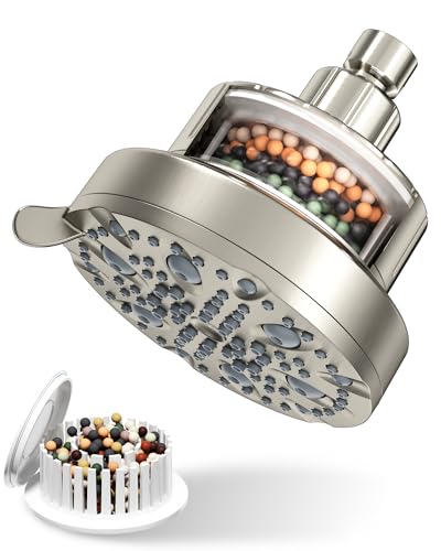 VMASSTONE High Pressure Shower Head with Filter for Hard Water - 20-Stage Filter & 7 Spray Modes for a Gentler Shower, Includes 2 Water-Saving Pause Modes (FM-002 Brushed Nickel)