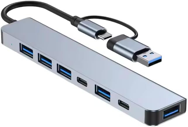 7-in-1USB C Hub, USB Splitter Multiport Adapter Type C Dock with 1USB 3.0, 4USB 2.0, 1USB-C Charging, 1USB-C Data Port - Multiple USB Hub Compatible for MacBook, Laptop, Computer, iMac, iPad