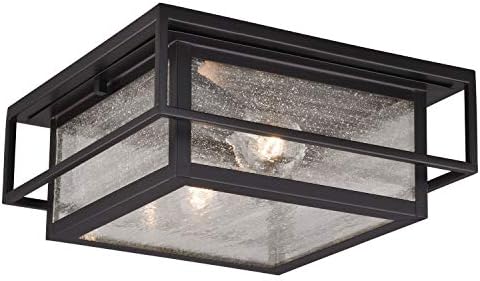 VAXCEL Hyde Park Bronze Mission Square Outdoor Flush Mount Ceiling Light Clear Glass