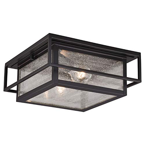 Vaxcel Hyde Park Bronze Mission Square Outdoor Flush Mount Ceiling Light Clear Glass #TOP28