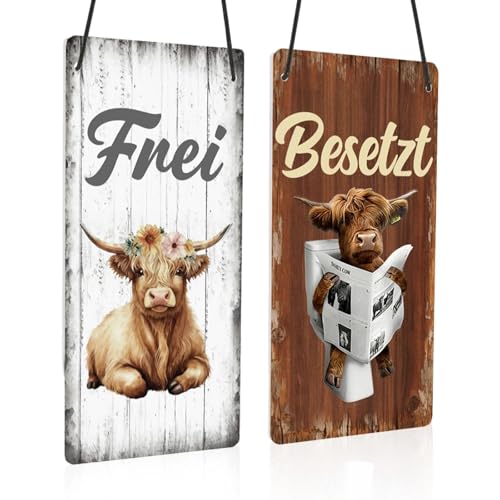 Besetzt Schild Toilette Türschild Personalisiert mit Hochlandrind Motiv PVC Bitte Nicht Stören Schild Praktisches Türschild für Wartezimmer Besprechungsräume & Öffentliche Bereiche