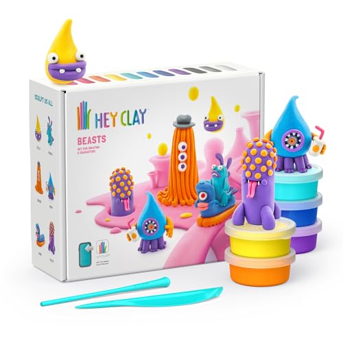 HEY CLAY - Kit de 15 botes de arcilla autoendurecible para niños - Juego de esculturas interactivas para niños de 3 a 8 años (Bestias)