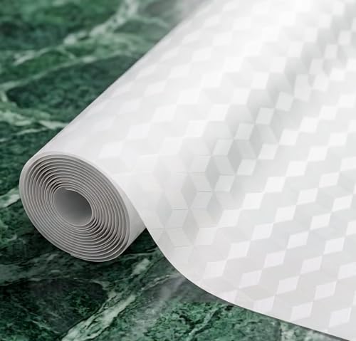 Image of Dribble EVA Shelf Liner Mat 45x500cm Roll, Non Slip Drawer & Cabinet Liner for Kitchen, Waterproof Oilproof Washable Fridge Mat, Anti Skid Cupboard Wardrobe Multipurpose Mat (White)