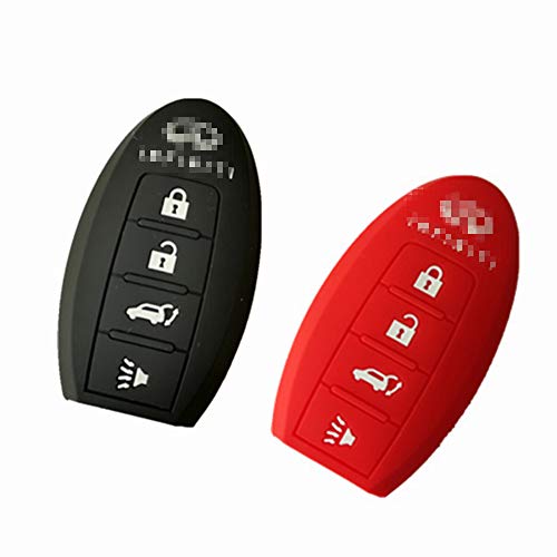 Silicone Protective Fob Skin Cover Shell Key Jacket for INFINITI EX35 INFINITI FX35 INFINITI FX50 INFINITI G35 INFINITI G37 INFINITI M35 INFINITI M35h INFINITI M45 INFINITI M56 INFINITI QX56 Smart Key Case Fob 4 Button (One Black and One Red)