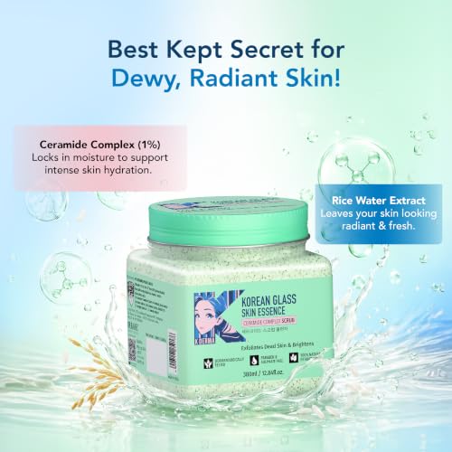 Image of K DERMA Korean Face & Body Scrub | With Rice Water & Ceramide | For Glass skin | Deep Cleansing | Exfoliation | Skin Brightening | For Glowing Skin | 380ml | Pack of 2