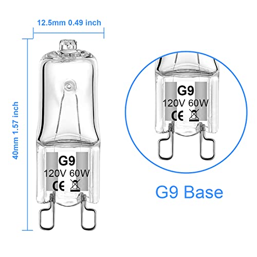 Weshlmpo G9 Bulb 60W G9 Halogen Light Bulbs 2 Pin For Range Hood Lights, Microwave Ovens, Bathroom Light Bulbs, Chandeliers 120V 2700K Warm White 12 Pack #TOP2