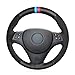 Price comparison product image MEWANT DIY Customized Hand Stitch Black Genuine Leather Black Suede Car Steering Wheel Cover for M Sport M3 E90 E91 E92 E93 E87 E81 E82 E88 X1 E84