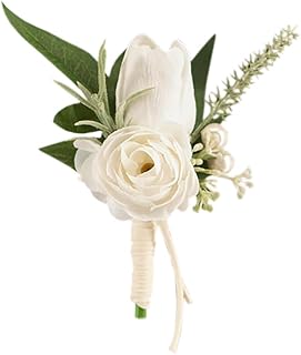 1 pc White Boutonniere for Men Wedding Single Groom Groomsmen Artificial...