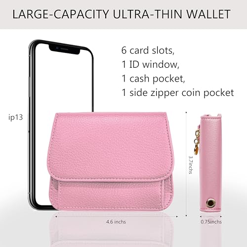 Image of Keychain Wallet for Women,RFID Wristlet Wallet with Beaded Strap | Tri-Fold Design,6 Card Slots,ID Window,Zipper Coin Pocket,Lightweight Carry