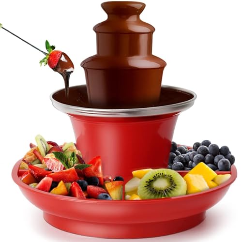Fontana di Cioccolato a 3 Livelli, Mini Fontana per fonduta di Cioccolato con Vassoio da Portata per Frutta/Noci/dolcetti, può Contenere 200 g di Salsa di Cioccolato, Torre di Fusione Automatica