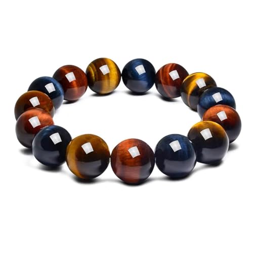 12MM Tiger Eye Bracelet for Women Men Beads | Mixed Red Gold Blue - Fits for About 8