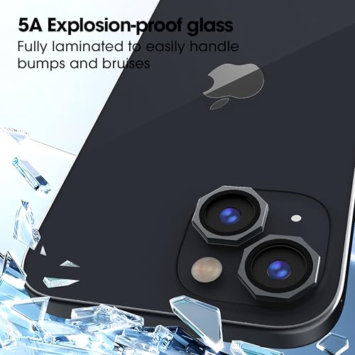 Image of GadgetBite Snaptra Octagon Lens Protector Compatible With iPhone 14 & iPhone 14 Plus - 9H Tempered Glass Camera Cover with Metal Ring, Scratch-Resistant,Camera Lens Protection - Black