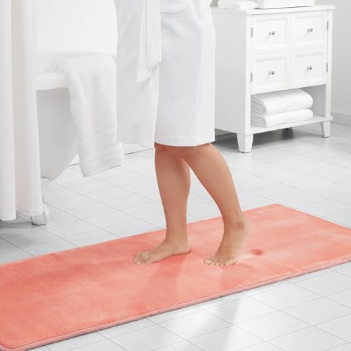 Genteele Memory Foam Bath Mat Non Slip Absorbent Super Cozy Velvet Bathroom Rug Carpet (60 inches X 24 inches, Peach)