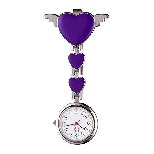 Luococo Reloj de bolsillo con forma de corazón de acero inoxidable para enfermería médica, aleación, color morado Cover