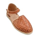 COLORES DE MEXICO MX - Mexican Genuine Leather Boho Shoes with Ankle Strap for Women - Model 927 (6) Brown