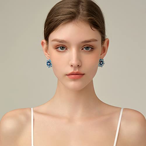 Cubic Zirconia Stud Earrings for Women, Large Sparkly Flower Earrings, CZ Crystal Rhinestone Cluster Earrings4