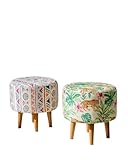 VALOURE Ottomans Stool for Living Room | Pouffe for Sitting Printed Ottoman | Foot Rest Wooden Ottoman Foot Puffy Stool | Make up Dressing Side Table & Decoration