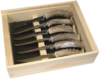 Set of six Crown Handled Steak Knives in Wood Box