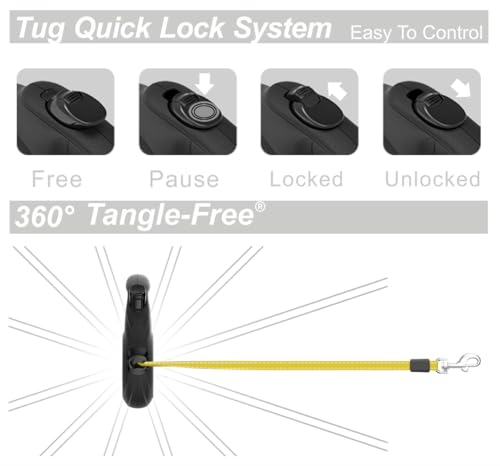 TUG 360° Tangle-Free Reflective Retractable Dog Leash | 16 ft Strong Nylon Tape (Small) - Thumbnail 3