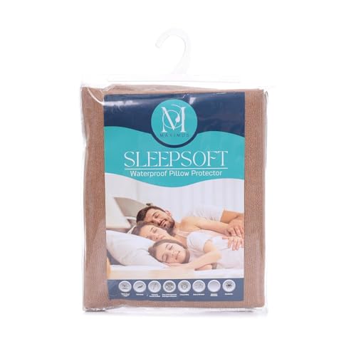 Image of Waterproof Terry Cotton Pillow Protector Cover with Zippered Closure | 18X28 Inch Standard Size Pillow Cover, Set of 4 | Dustproof Bedding Pillowcase for Protection (Beige)