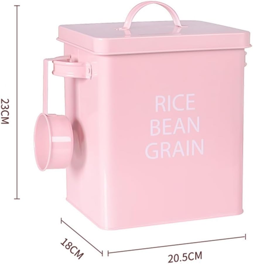 Pink Pet Food Storage Bin Airtight Metal Sealed Container with Spoon Moisture-Proof for Dog and Cat Food