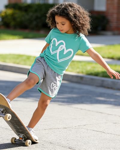 Image of Kids Girl Clothes Tie Dye Heart Print Short Sleeve Top and Shorts Toddler Girl Summer Outfits Short Set