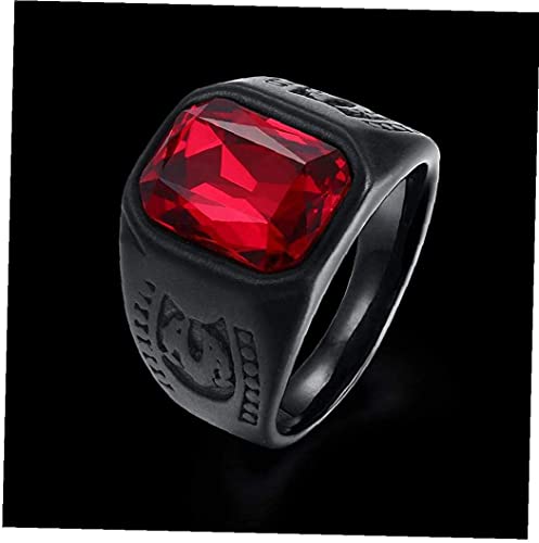 Anéis masculinos de aço de titânio anel masculino com zircão vermelho vintage formato quadrado fashi