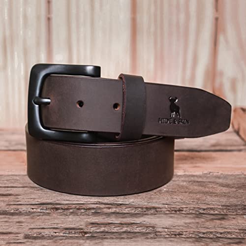 HIDE & SKIN Top Grain Genuine Leather Handmade | Cowboy Belt for Men | 46 inches length | Adjustable size fits Waist 28 - 40 inches - Image 4
