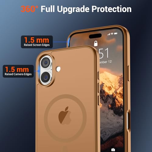 Image of SUPFINE Magnetic for iPhone 16 Plus Case (Compatible with MagSafe) (Military Grade Drop Protection) Slim Translucent Matte Shockproof with Anti-Fingerprint Phone Case, Brown