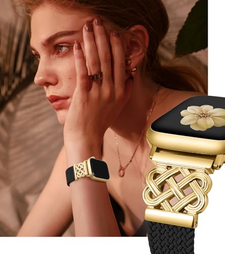 Image of TOYOUTHS Braided Magnetic Band Compatible with Apple Watch Bands 38 /40 /41 /42 /44 /45 /46 /49mm Women Men, Dressy Celtic Metal Stretchy Elastic Strap for iWatch Series 11 10 9 8 7 6 5 4 SE /Ultra 3 2 1