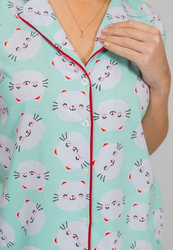 Pijama Algodão Feminino Curto Americano Manga Curta com Botões Verão Adulto indicado Gestante Amamen