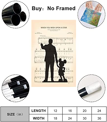 Jarmay Walt Disney And Mickey Mouse Partners Poster When You Wish Upon A Star Sheet Music Print Kids Room Canvas Wall Art Aesthetics Decor Poster 12X18 Inch Unframed #TOP5