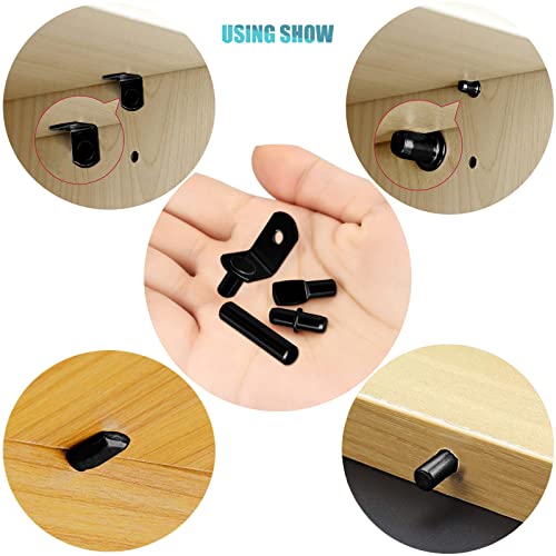 104Pcs Shelf Pins Pegs Kit,4 Styles Shelf Support Pegs,Bookshelf Pegs for Shelves,Cabinet Shelf Bracket Pegs Shelf Holders Pins for Kitchen Furniture & Closet (5mm & 1/4 inch,Black)