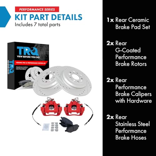 Image of TRQ Performance Rear Brake Pad and Rotor Set Ceramic Slotted Drilled G