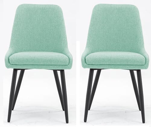 Image of Finch Fox Morris Glam Comfortable Fabric Upholstered Padded Living Room Side Dining Chair for Cafeteria Bedroom, Restaurents, Home, Office with Black Metal Legs in Pista Color (Set of 2)