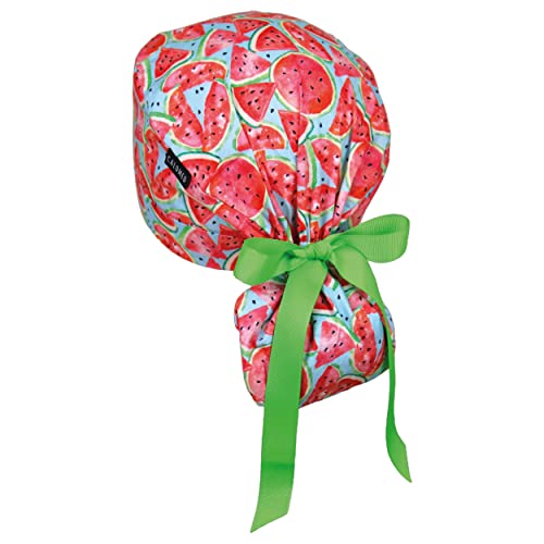 Image of Scrub Cap for Women and Men, Ponytail Scrub Caps, Working Hat, Head Cover with Ribbon Ties and Buttons, Long Hair
