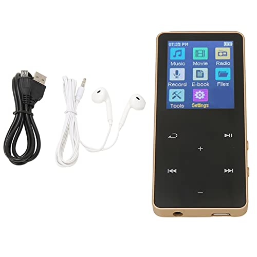Reproductor MP3 MP4, Reproductor de Música Bluetooth con Pantalla Táctil de 1,8 Pulgadas, Reproductor MP3 Portátil HiFi sin Pérdidas con Altavoz para Correr Deportes, Expansión (Oro)