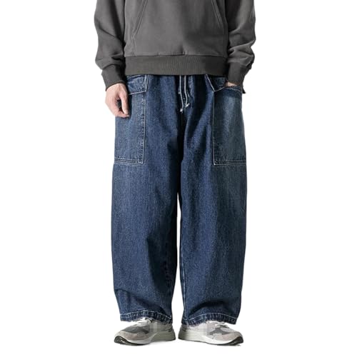 Autumn Men Baggy Jeans Vintage Plain Pants Casual Wide Leg Loose Fit Denim Hip Hop Straight Pants