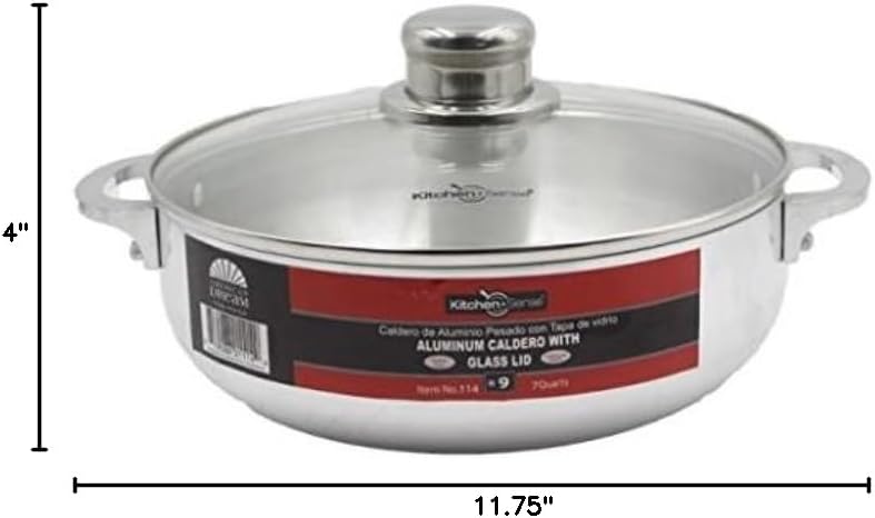 Kitchen Sense Aluminum Caldero Pot with Glass Lid, 6.9 Quart Dutch Oven, Nonstick Surface, Easy to Grip Handles, Ideal for Stew, Braising, Boiling, Cooking Rice, Spanish Meals