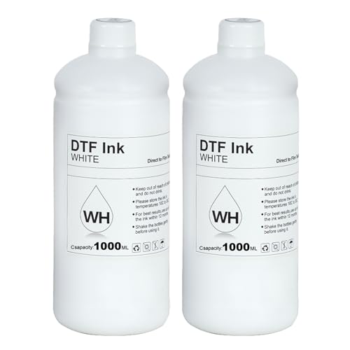 Remanufactured DTF Ink White 1000ml 2 Pack, Premium DTF Printer Thermal Transfer Ink for ET-8550 L1800 R2400 L800 DX5 DX7 5113 XP600 I3200 P400 P800 All DTF Printer Ink, DTF Transfer Ink for PET Film