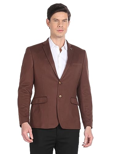 Image of Arrow Men's Red Textured Notch Collar Long Sleeve Formal Polyester Slim Fit Blazer
