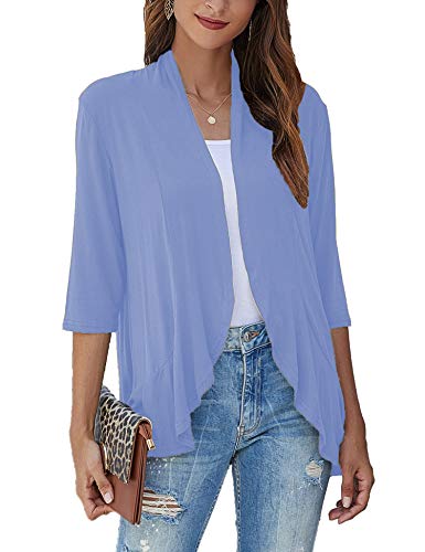 Image of Bluetime Women Casual Lightweight Open Front Cardigans Soft Draped Ruffles 3 /4 Sleeve Cardigan (S-3XL)